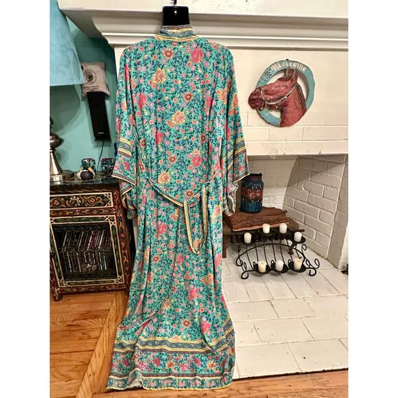 NWT SPELL DESIGNS FOLKTOWN TURQUOISE MAXI KIMONO ROBE OSFA - Picture 3 of 8